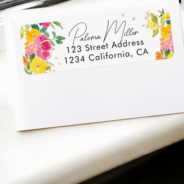 Boho Floral Watercolor Gold glitter Graduation (Boho Floral Watercolor Gold glitter Graduation Label)