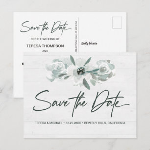 Boho Floral Watercolor Modern Save the date Script Announcement Postcard