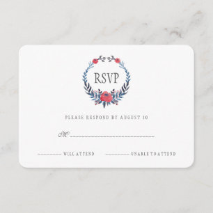 Boho Floral Watercolor Red Roses RSVP Card