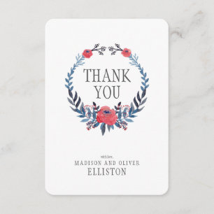 Boho Floral Watercolor Red Roses   Thank You Card