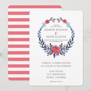 Boho Floral Watercolor Red Roses Wedding Invitation