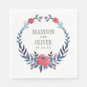 Boho Floral Watercolor Red Roses   Wedding Napkin