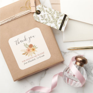 Boho Floral Watercolor Teacher Thank You Square Sticker