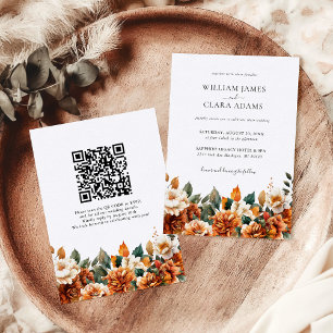 Boho Floral Watercolor Terracotta QR Code Wedding Invitation