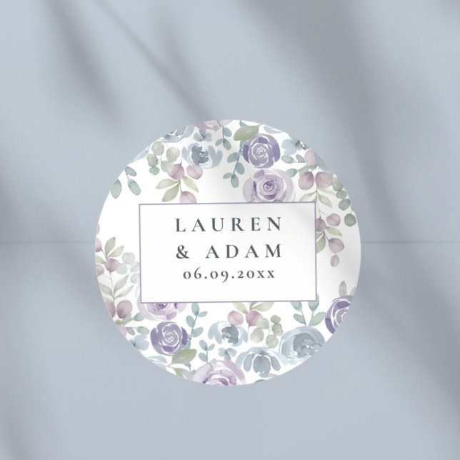 Boho Floral Watercolor Wedding   Classic Round Sticker (Creator Uploaded)