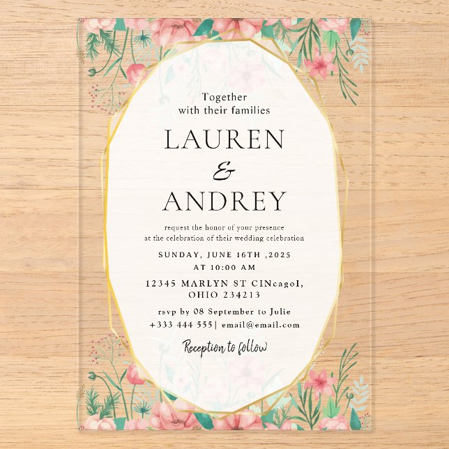 Boho Floral  Wedding  Acrylic Invitations (Front)