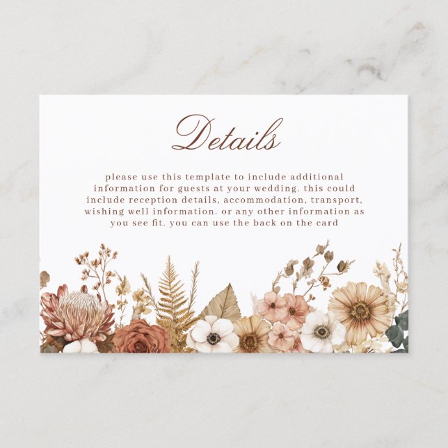 Boho Floral Wedding Details Enclosure Card (Front)