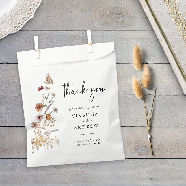 Boho Floral Wedding Favour Bag (White Boho Floral Wedding Favor Thank You Bag with Butterfly by Painted Paperie
)