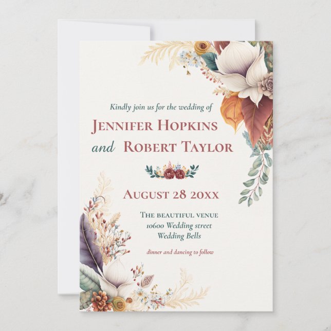 Boho Floral wedding Invitation (Front)