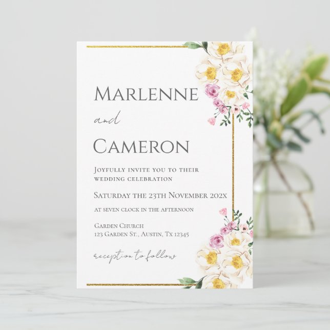 Boho Floral Wedding  Invitation (Standing Front)