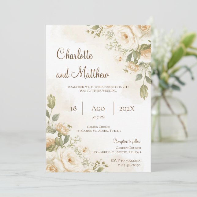 Boho Floral Wedding Invitation (Standing Front)