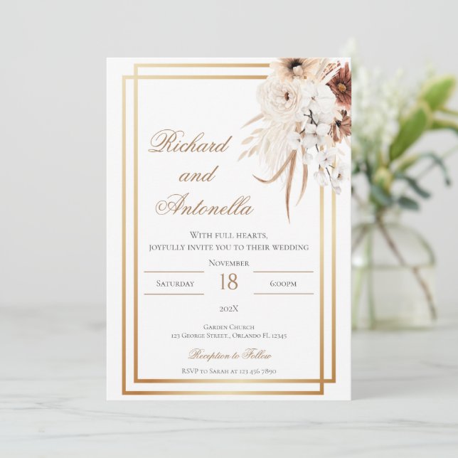 Boho Floral Wedding Invitation (Standing Front)