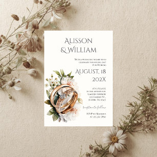 Boho floral wedding invitation with rings