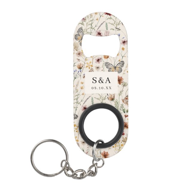Boho Floral Wedding Keychain Bottle Opener (Front)