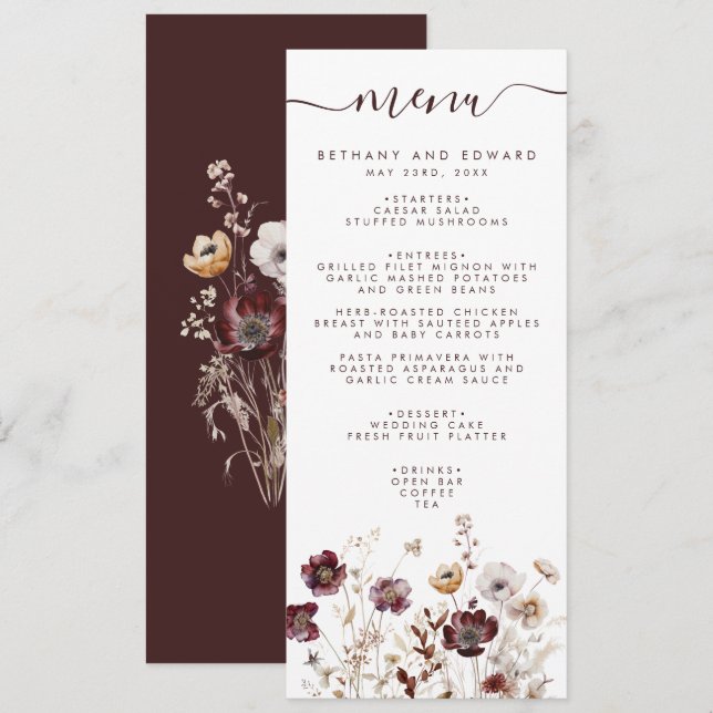 Boho Floral Wedding Menu (Front/Back)