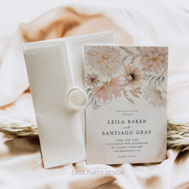 Boho Floral Wedding Photo  Invitation (Creator Uploaded)