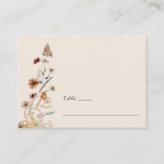 Boho Floral Wedding Place Card (Front)