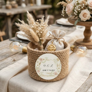 Boho Floral Wedding & Pre-Wedding Classic Round Sticker