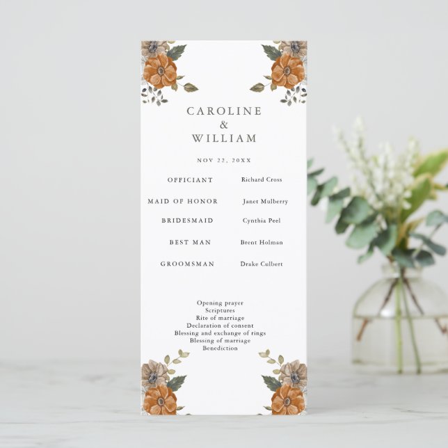 Boho Floral Wedding Program (Standing Front)