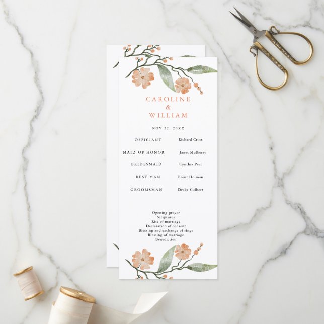 Boho Floral Wedding Program (Front/Back In Situ)