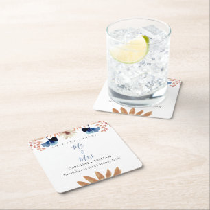 Boho Floral Wedding Square Paper Coaster