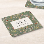 Boho Floral Wedding Square Paper Coaster<br><div class="desc">Add a personalized and elegant touch to your wedding reception with our Sage Green Wildflower monogrammed square coaster. Featuring a beautifully hand-painted wildflower design on a calming sage green backdrop, this coaster is customized with your monogram to perfectly complement your boho wedding theme. Both practical and stylish, it’s a thoughtful...</div>