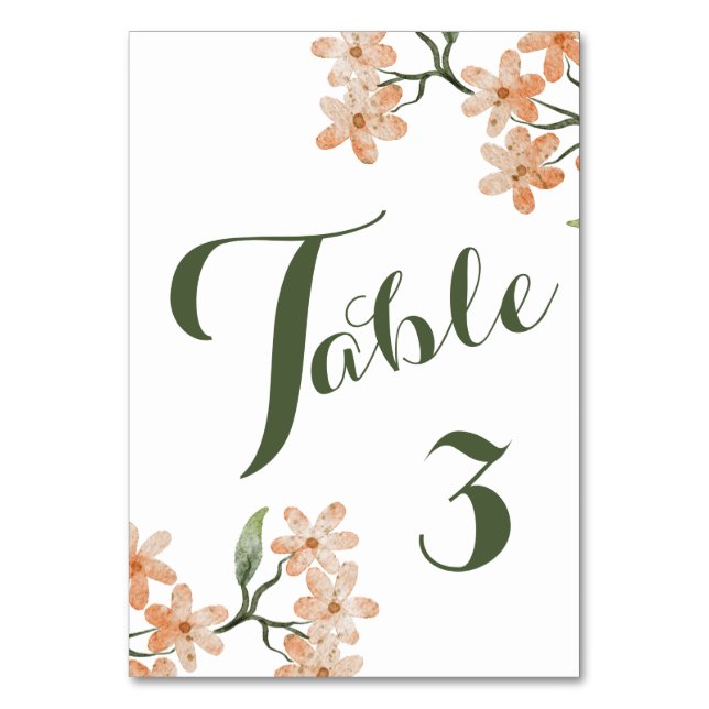 Boho Floral Wedding Table Number (Front)
