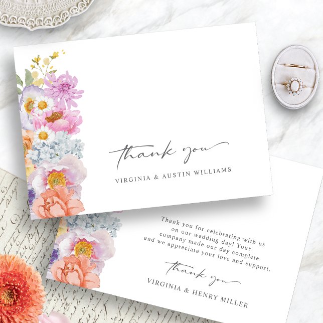 Boho Floral Wedding Thank You Card (Colorful Boho Floral Wedding Thank You Card by Painted Paperie
)