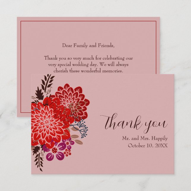 Boho Floral Wedding Thank You Cards (Front/Back)