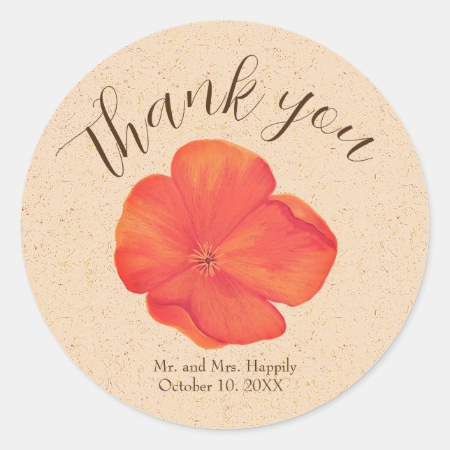 Boho Floral  Wedding Thank You Classic Round Sticker (Front)