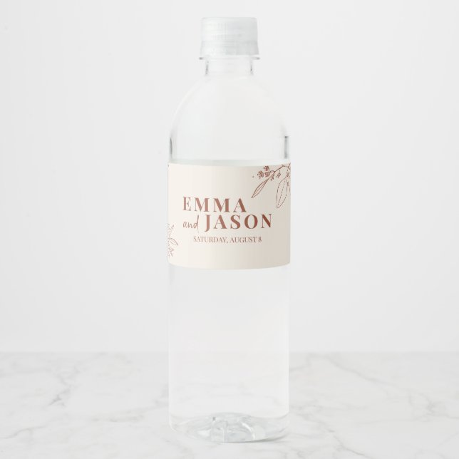 Boho Floral Wedding Water Bottle Label (Front)