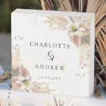 Boho Floral Wedding Wooden Box Sign<br><div class="desc">Celebrate your love story with this modern wooden keepsake box featuring neutral-toned boho florals and a minimalist ampersand monogram. The distressed white finish adds a rustic charm, making it the perfect personalized gift or decor element for your wedding day or anniversary celebration.</div>
