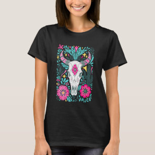 Boho Floral Western Cow Skull Howdy Cowgirl Countr T-Shirt