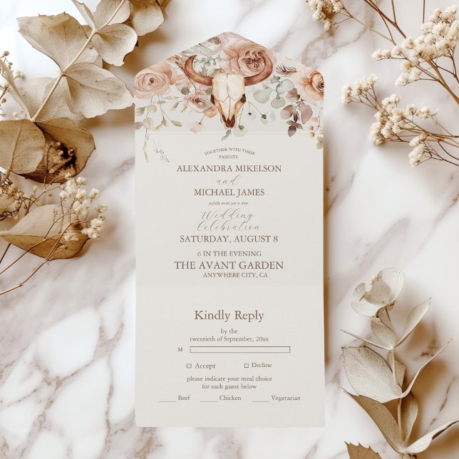 Boho Floral Western Wedding All In One Invitation (Creator Uploaded)