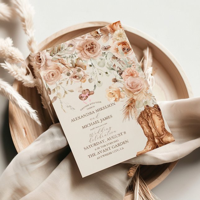 Boho Floral Western Wedding Invitation (Creator Uploaded)