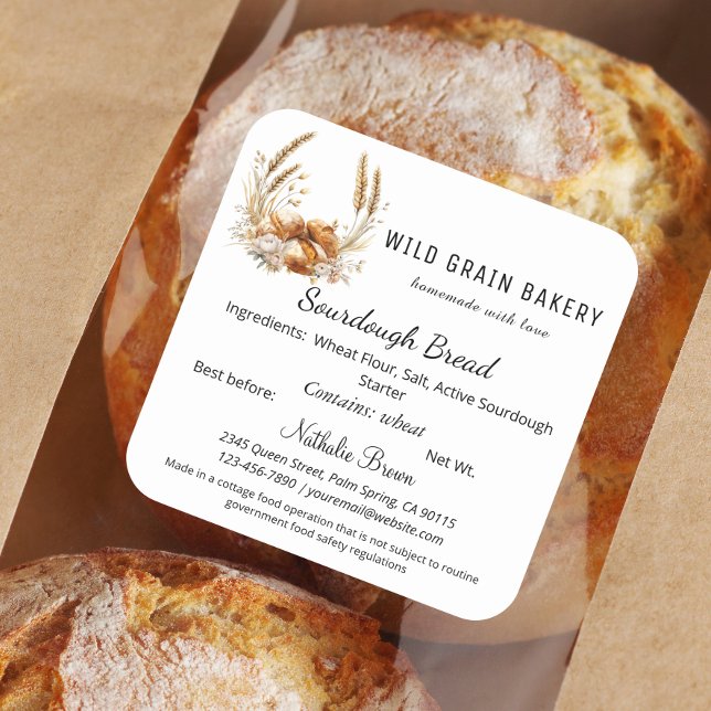 Boho Floral Wheat Sourdough Bread Cottage Law Food Square Sticker (Creator Uploaded)