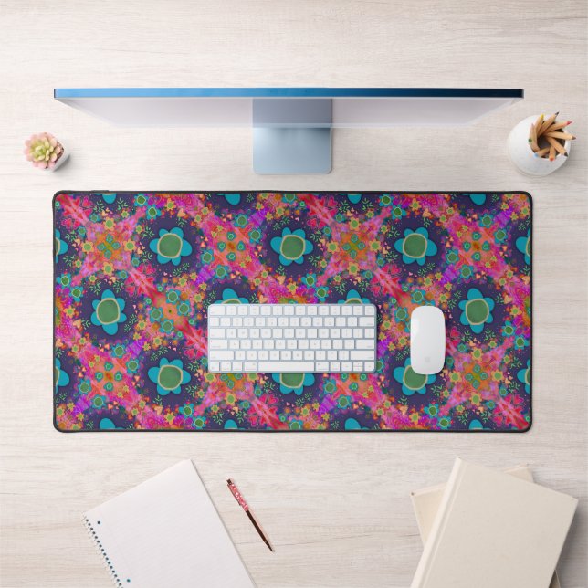 Boho Floral Whimsical Pink Colourful Inspirivity Desk Mat (Office 1)