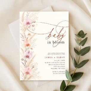 Boho Floral Wildflower Orchid Bloom Baby Shower Invitation