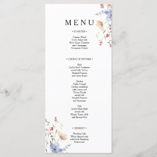 Boho Floral wildflower wedding Menu