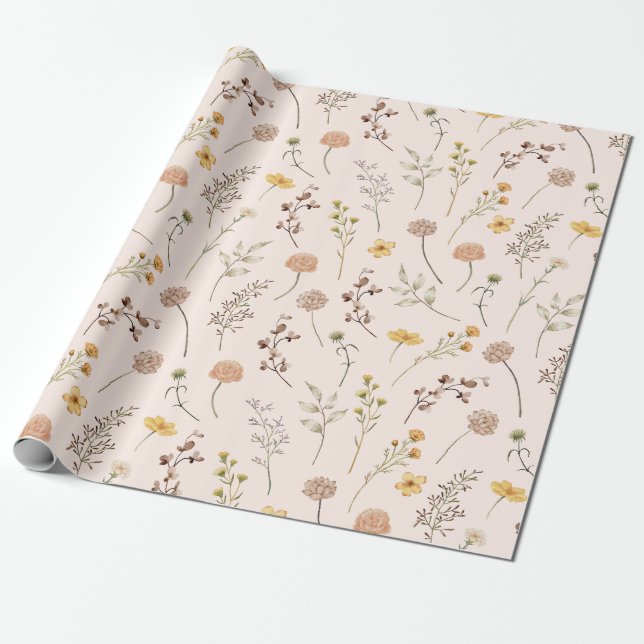Boho Floral Wildflower Wrapping Paper (Unrolled)