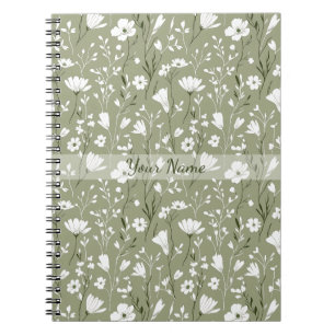Boho Floral Wildflowers Sage Green Personalized Notebook
