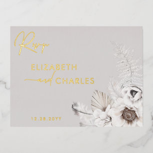 Boho Floral Winter Rustic Botanical RSVP Foil Invitation Postcard