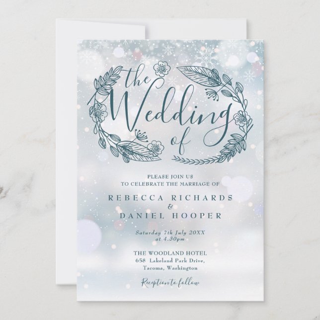 Boho Floral Winter Snowflakes Wedding Invitation (Front)