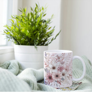 Boho floral with a blush of pink coffee mug