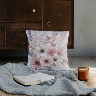 Boho floral with a blush of pink throw pillow