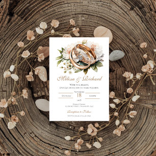 Boho Floral with ring Wedding Invitation