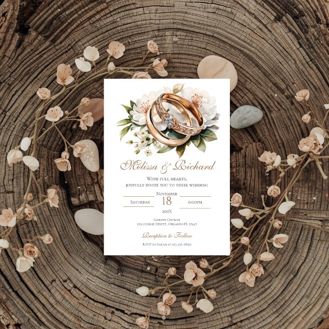 Boho Floral with ring Wedding Invitation (Creator Uploaded)
