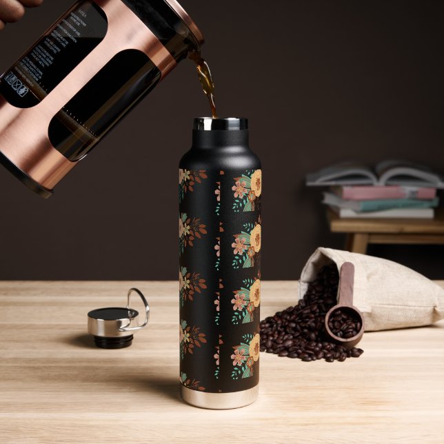 Boho Floral Women's  Water Bottle (Coffee)