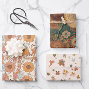 Boho Floral Wrapping Paper Sheets