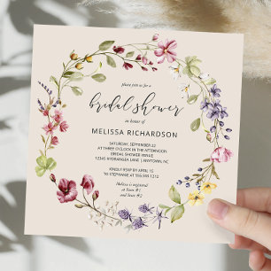 Boho Floral Wreath Botanical Bridal Shower Invite
